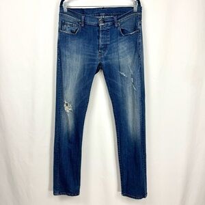 Candiani Denim Jeans Mens Sz 32x30 Made in Italy Button Fly Blue Wash Distressed